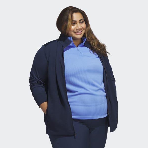 Niebieski Textured Full-Zip Jacket (Plus Size)