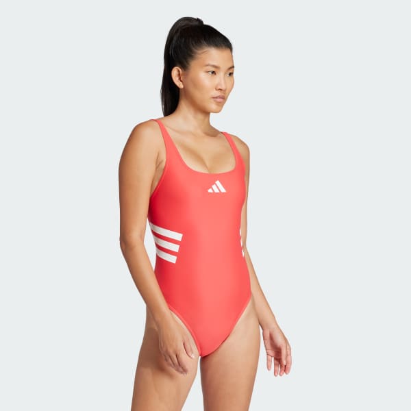 Rouge Maillot de bain dos en U 3 bandes