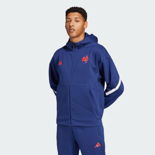 Bleu Veste de survêtement zippée à capuche Z.N.E. Équipe de France Rugby
