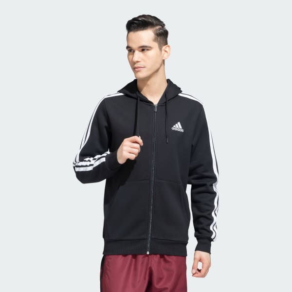 adidas 3 Stripes Full Zip Hooded Sweatshirt - Black | adidas India