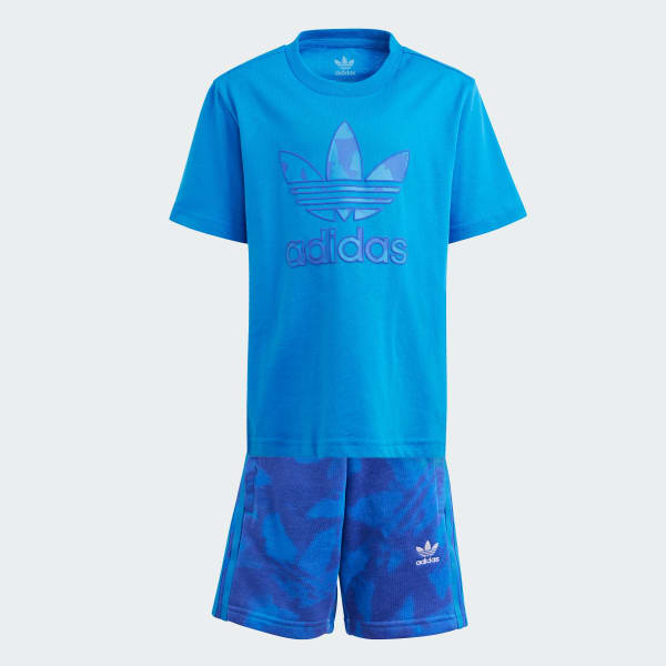 Azul Conjunto de Verano de Playera Corta Estampada