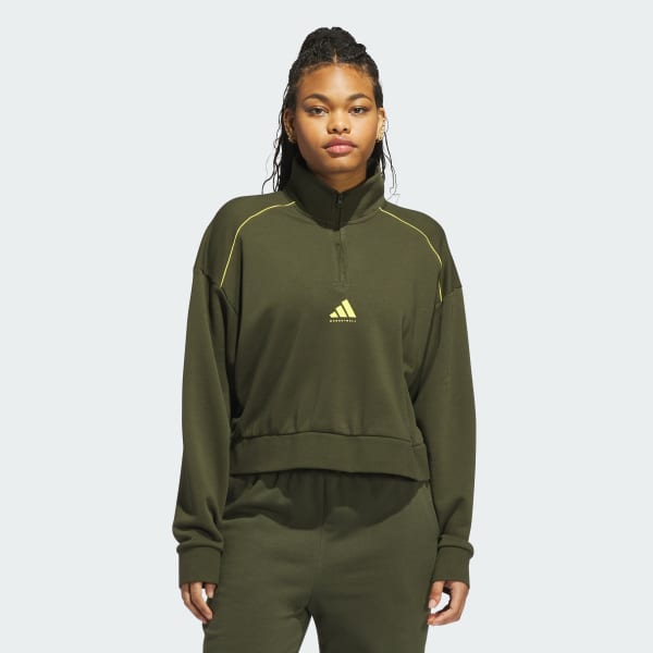 adidas Basketball 1/2 Zip French Terry Jacket - Green | Free