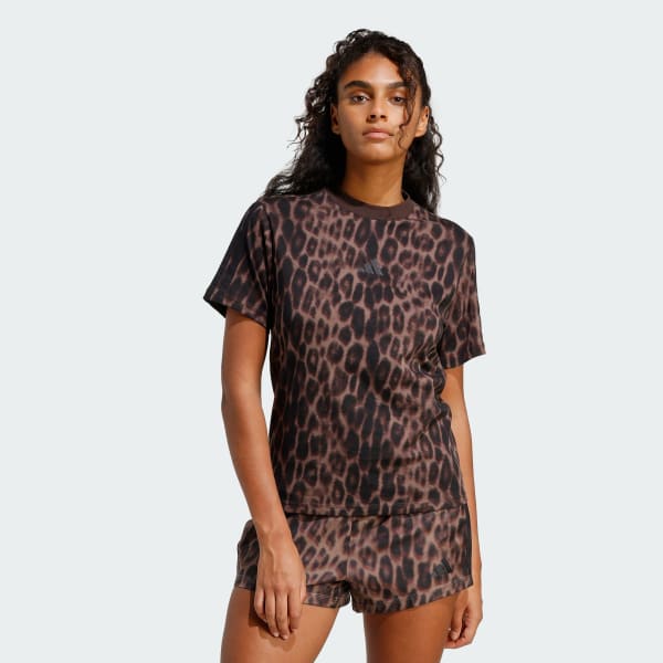 Multicolor Seasonal Essentials Leopard Print T-Shirt with 3-Stripes