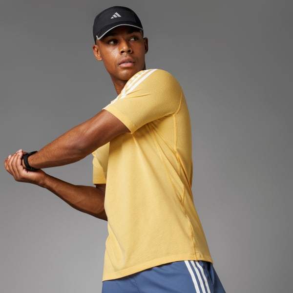 adidas Own the Run 3-Stripes Tee - Yellow | Free Shipping