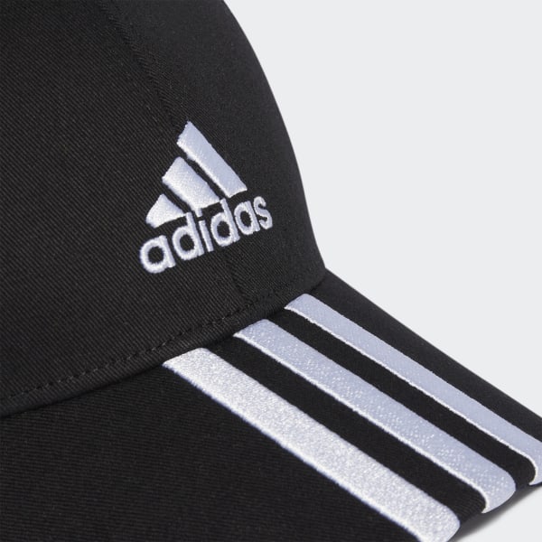 Black 3-Stripes Cotton Twill Baseball Cap
