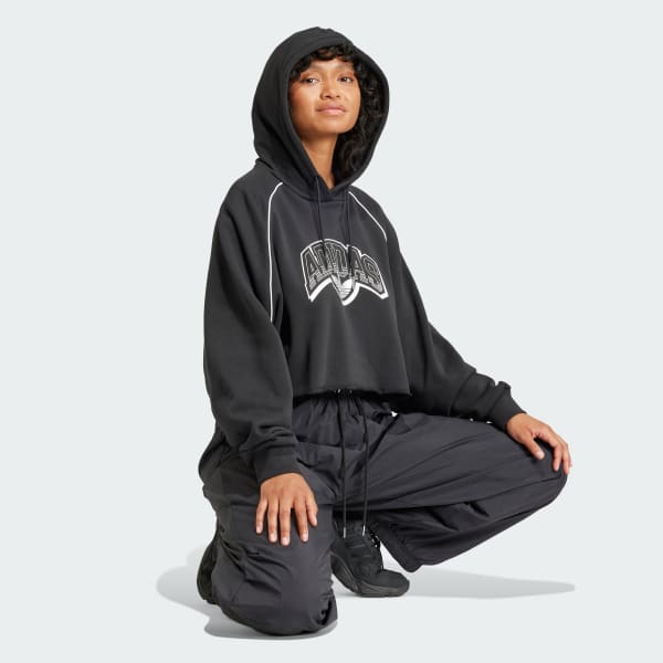 Adidas black best sale cropped hoodie