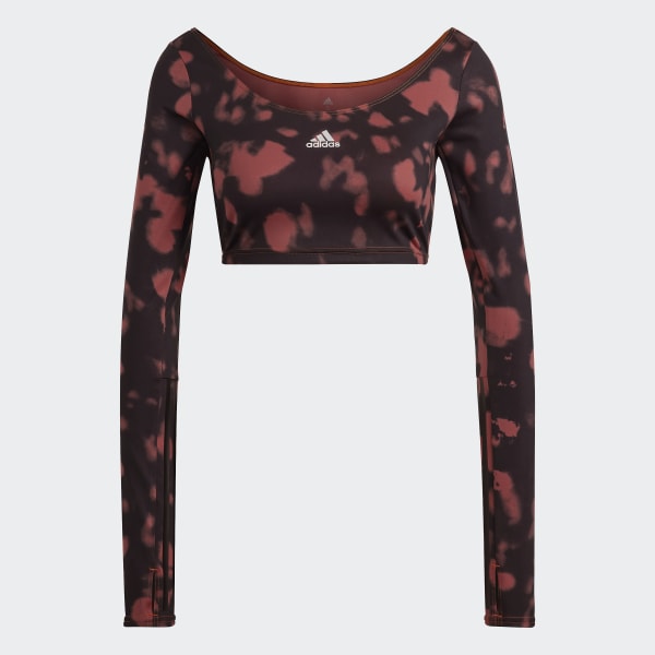 Rouge Crop top à manches longues Hyperglam Cut 3-Stripes CE474