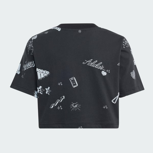Black Brand Love Allover Print Crop T-Shirt Kids