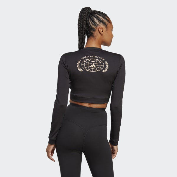 adidas Sports Club Long Sleeve Crop Tee - Black | adidas Canada