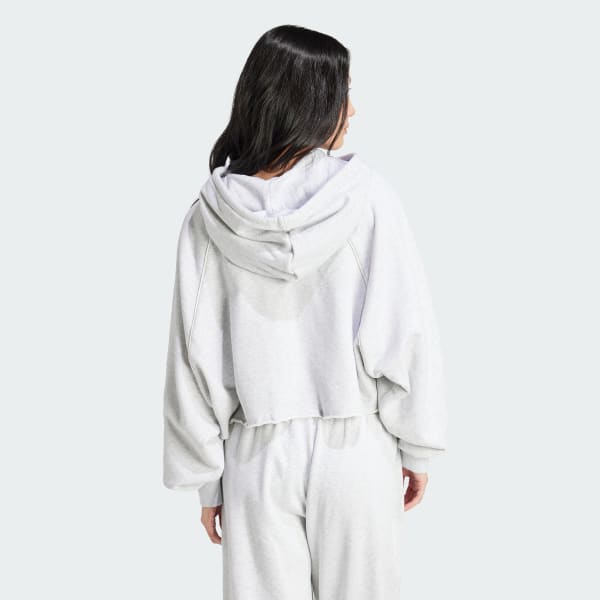 Cinza Moletom Capuz Cropped