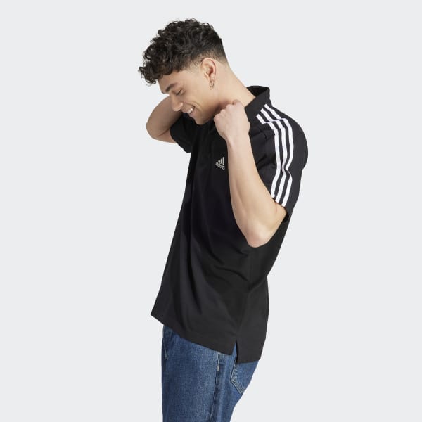 Svart Essentials Piqué Embroidered Small Logo 3-Stripes Polo Shirt
