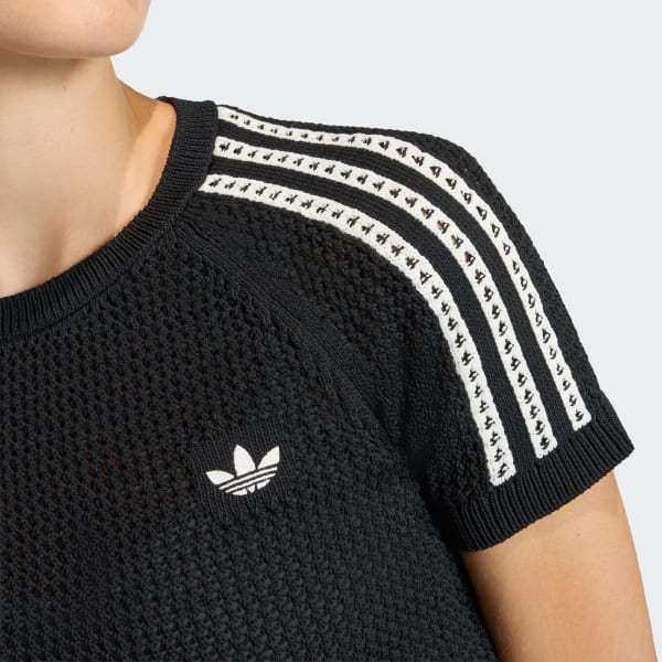 adidas KNITTED CROCHET CALI TEE - Black | Free Shipping with adiClub