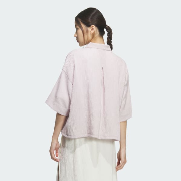 パープル SOFTLUX シアー ルーズフィット 襟付き 半袖シャツ