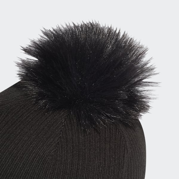 Schwarz Faux Fur Bommelmütze