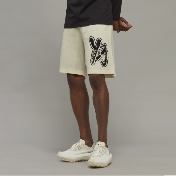 Weiss Y-3 Logo Knit Shorts