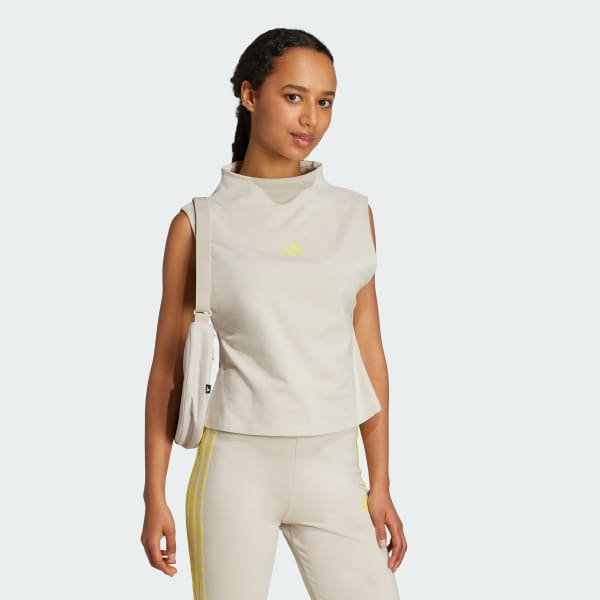 Beige Essentials Slim High-Neck Tank Top