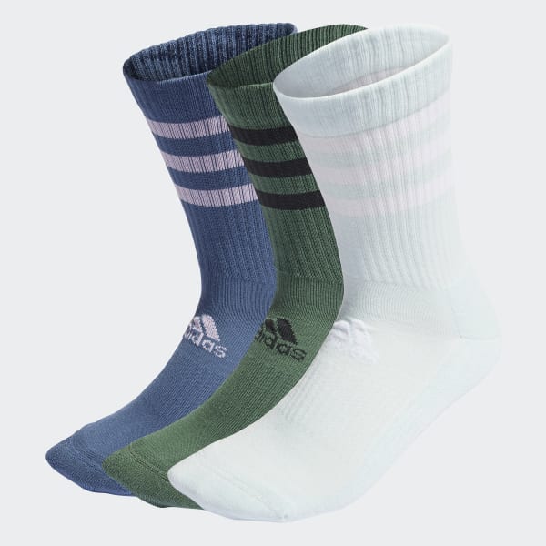 Green 3-Stripes Cushioned Crew Socks 3 Pairs FXI68