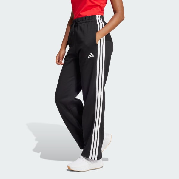 Adidas women's essentials cotton fleece 3 stripe open hem pants on sale