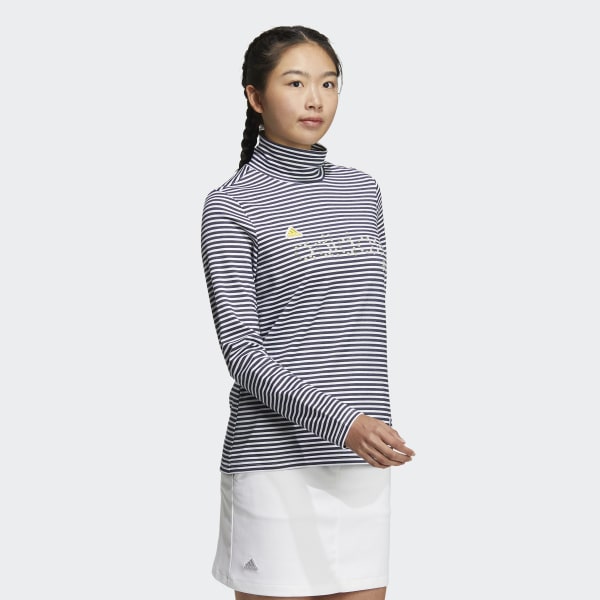 White AEROREADY Play Green Stripe Mock Neck Long Sleeve Shirt HF502