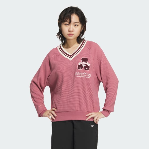 สีชมพู สเวตเตอร์คอวี Collegiate