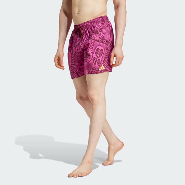 Pink adidas x FARM 3-Stripes Swim Shorts 5-Inch