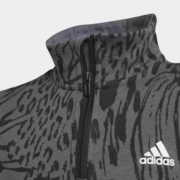 Gris Vestido Future Icons Hybrid Animal Print Cotton Loose Half-Zip