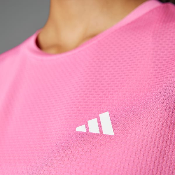 สีชมพู เสื้อยืดลายดอกไม้ Own the Run CLIMACOOL