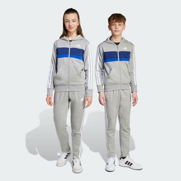 Grau Seasonal Essentials Tiberio 3-Streifen Kids Trainingsanzug