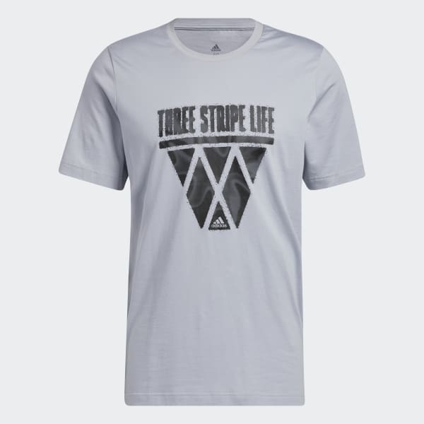 Gris Remera Three Stripe Life Hoops Estampada JKI89