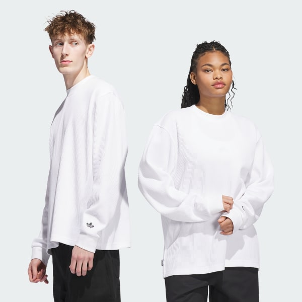 Hvit Skateboarding Waffle Knit Long Sleeve Skjorte