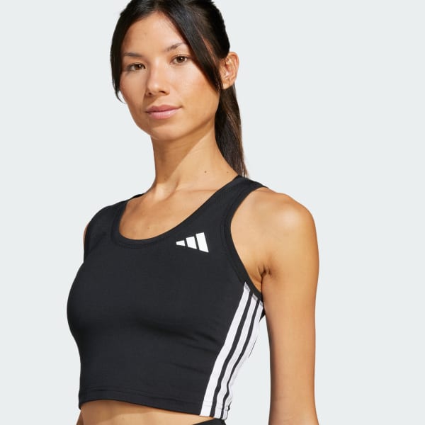 adidas Train Essentials 3-Stripes Crop Tank Top - Black