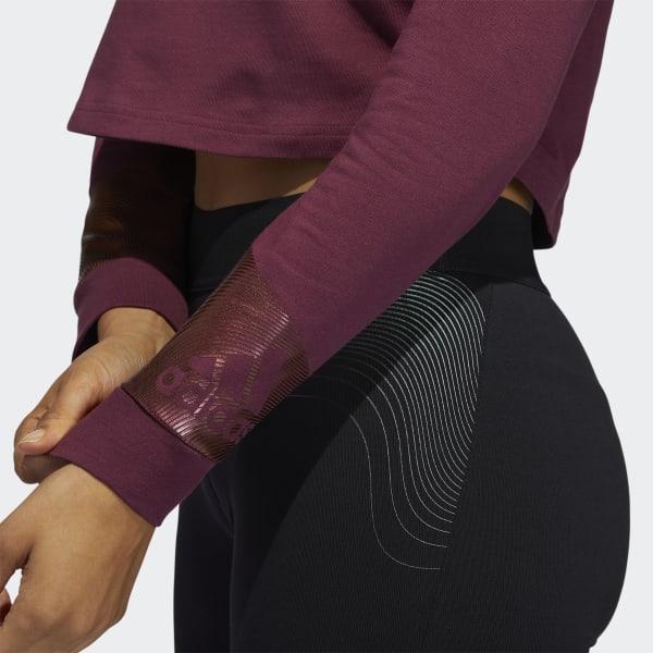 Burgundy Holiday Graphic Cropped Long Sleeve Tee JLS77