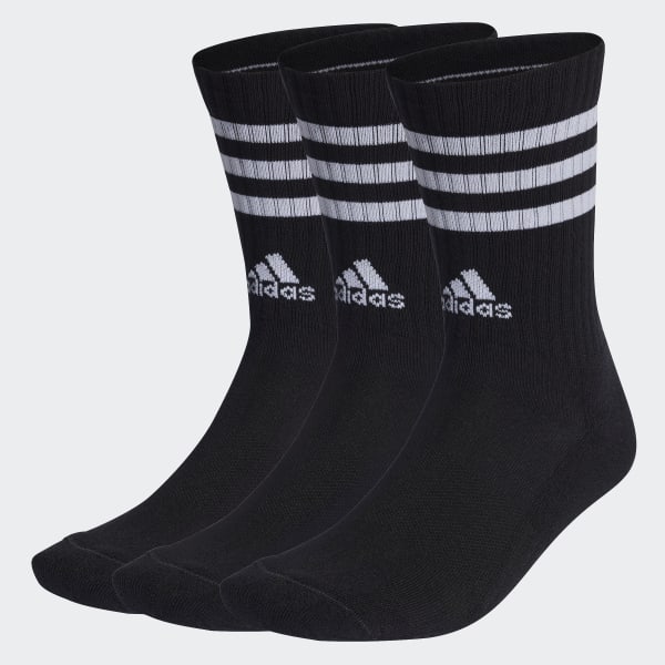 Black 3-Stripes Cushioned Crew Socks 3 Pairs
