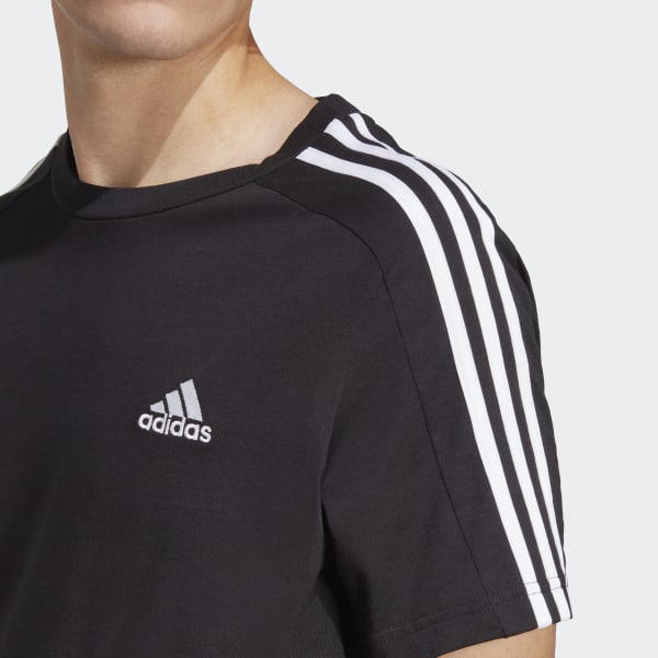 Camiseta adidas negra store con rayas blancas