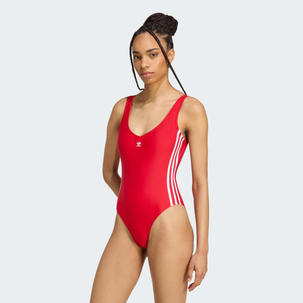 Rojo Traje de Natación Adicolor 3 Franjas