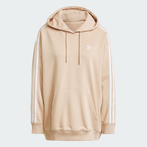 Adidas Originals Women s Adicolor 3 Stripes Oversized Hoodie Beige Size Medium Polyester Cotton