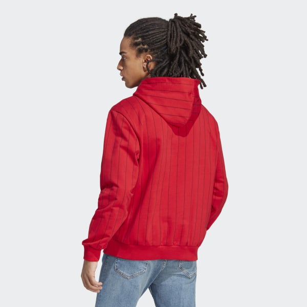 Rouge Sweat-shirt à capuche en molleton à fines rayures
