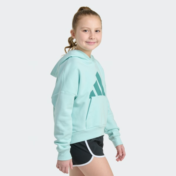 Turquoise Long Sleeve Essential Big Logo Fleece Pullover Hoodie

