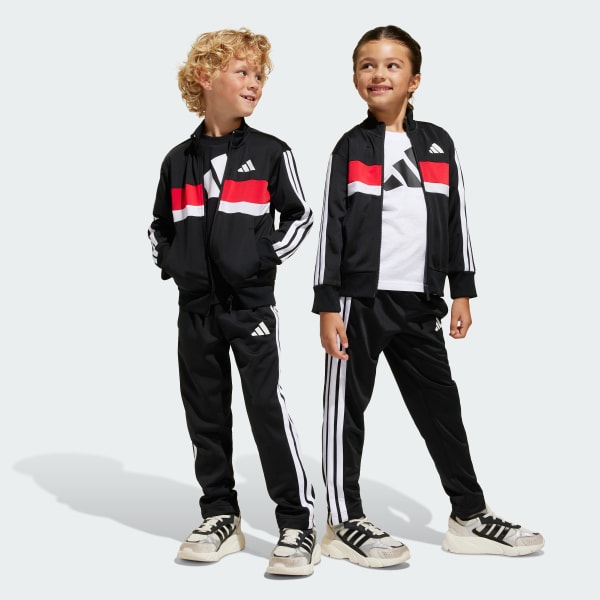 Zwart Seasonal Essentials Tiberio 3-Stripes Tricot Trainingspak Kids