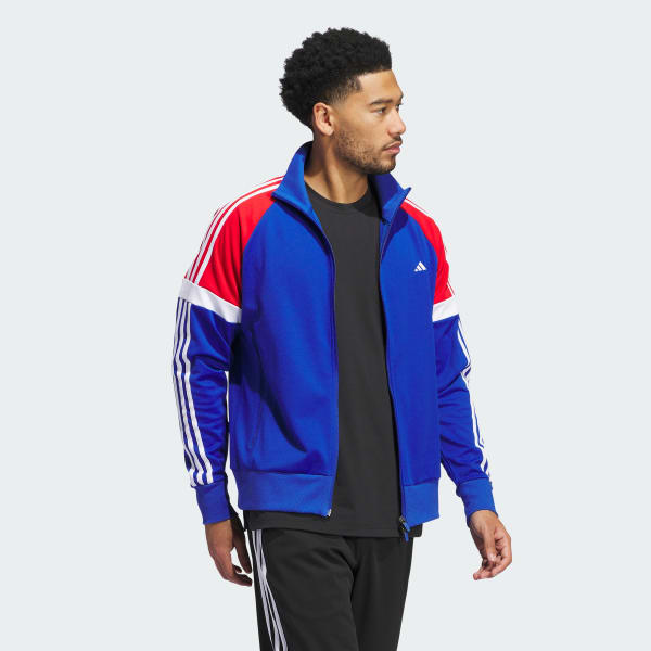 ブルー 【ゴルフ】ツイストニット カラーブロック フルジップ レトロ トラックジャケット