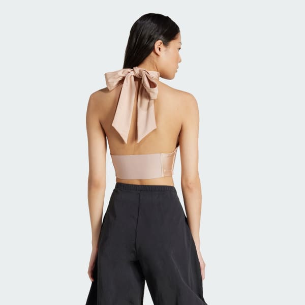 Beige Tie-Neck Crop-Top