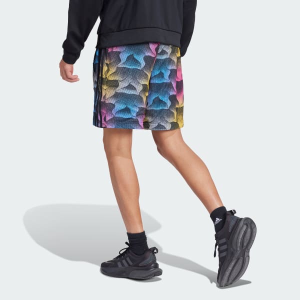 Negro Shorts de Malla Tiro Estampados