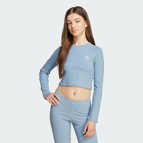 Blue Rib Crop Long Sleeve Tee Kids