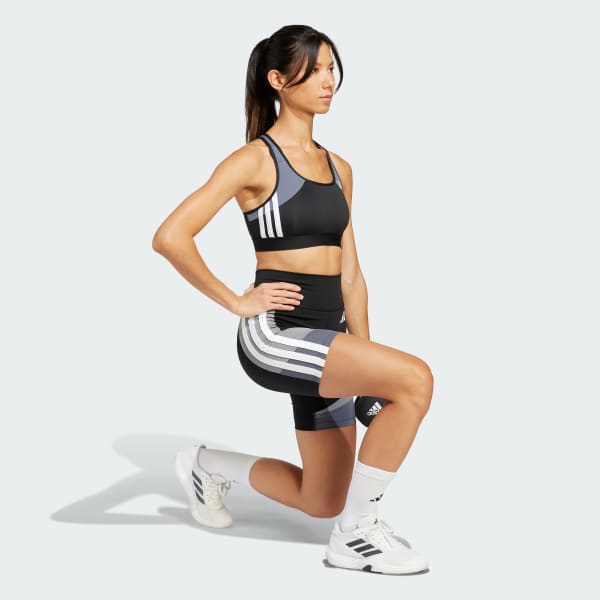 สีดำ กางเกงรัดรูปขาสั้น 7 นิ้วมีกระเป๋า Optime Essentials