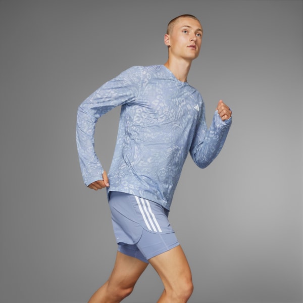Grey Own the Run CLIMACOOL 3-Stripes Long Sleeve Tee