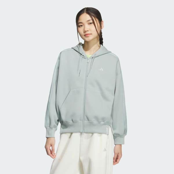 Green 에센셜 플러스 3-스트라이프 스페이서 니트 루즈 핏 풀집 후디