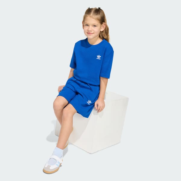 Bleu Ensemble Loose Waffle Short T-Shirt