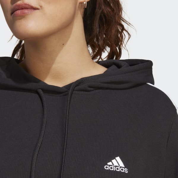 zwart Essentials 3-Stripes French Terry Crop Hoodie (Grote Maat)