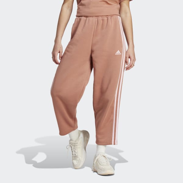 Adidas women's essentials cotton fleece 3 stripe open hem pants online