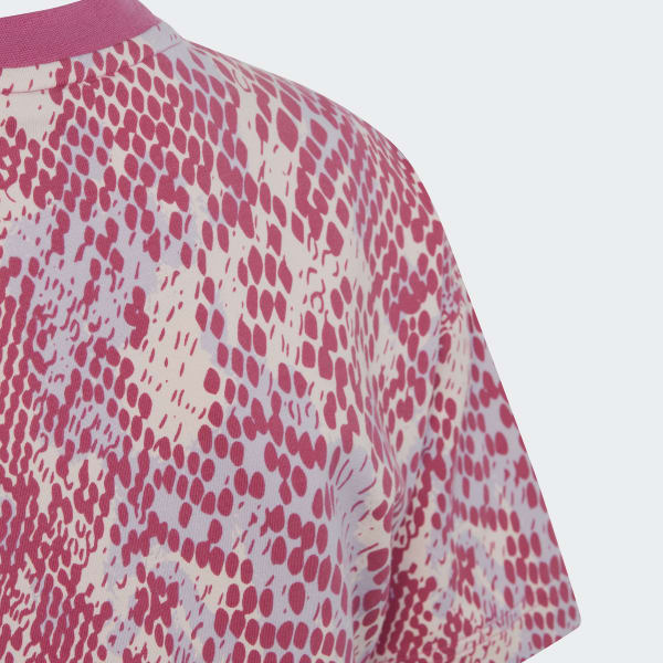Roze Future Icons Allover Print Cotton T-shirt